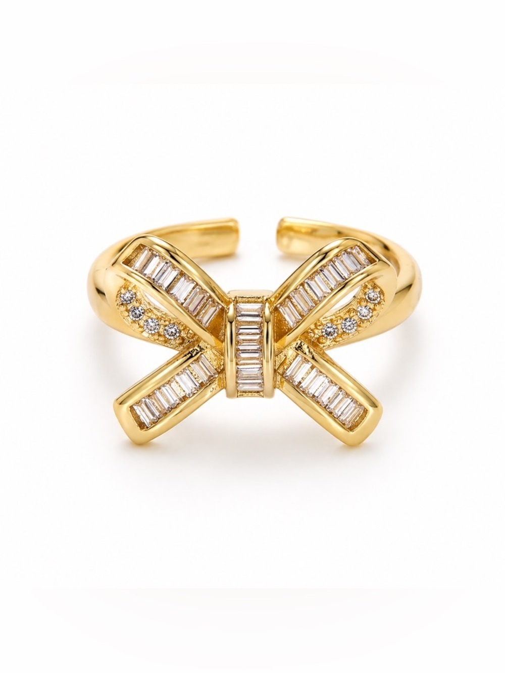14K Gold Filled Baguette Micro Pave Bow Ring (3305)